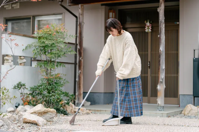 Japanese woman cleaning as part of osoji