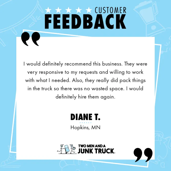 Customer feedback from a junk removal in Hopkins, MN