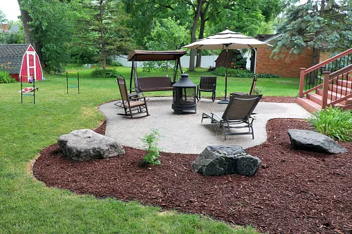 A well maintained back yard and back porch