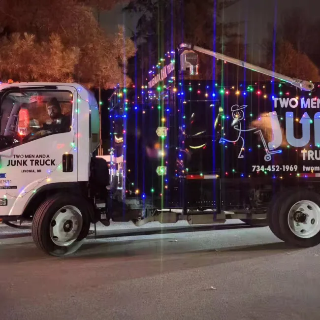 Junk truck decorated for a Christmas parade