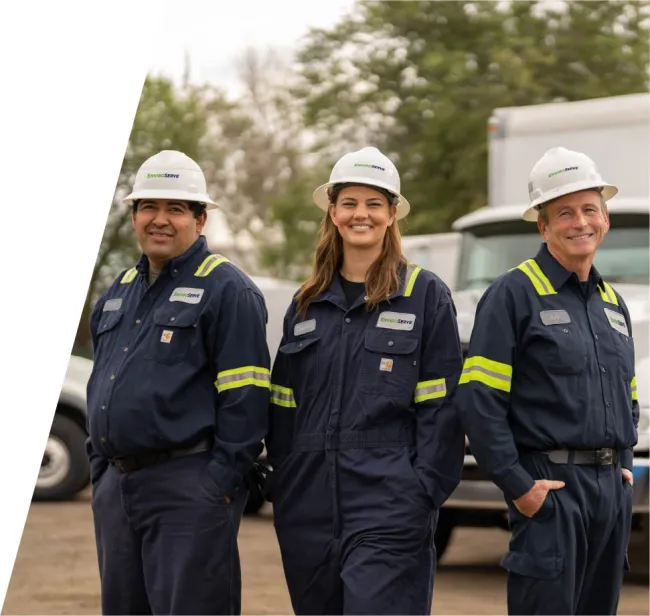 Three EnviroServe workers standing together smiling