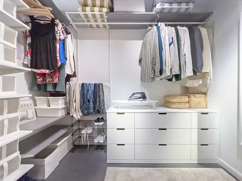 A well organized closet with unnecessary junk removed