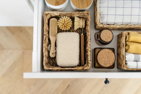 A neatly organized bathroom drawer with everything in a meaningful and ergonomic place