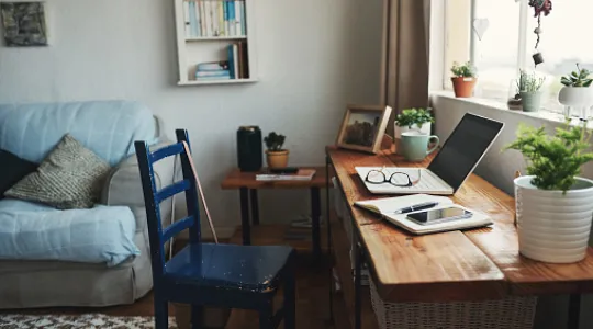 A clean and organized home office setup with a focus on minimalism 