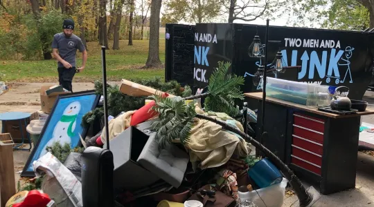 A garage full of holiday decorations 