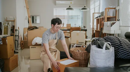 A man organizing his home business
